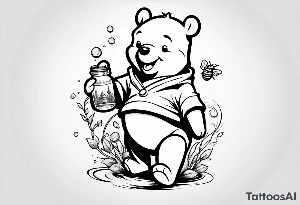 Winnie Pooh holding hand in the honey tattoo idea