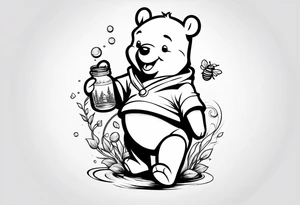 Winnie Pooh holding hand in the honey tattoo idea