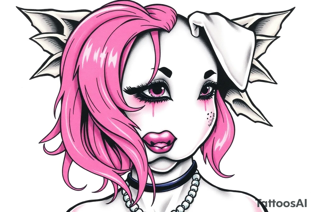 hot puppy goth girl with big boobs and pink hair tattoo idea