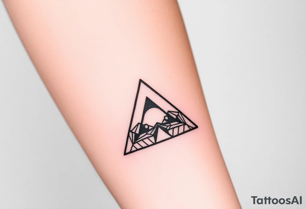 Geometric small triangle about different paths in life merge together and become stronger while being psychedelic and trippy tattoo idea