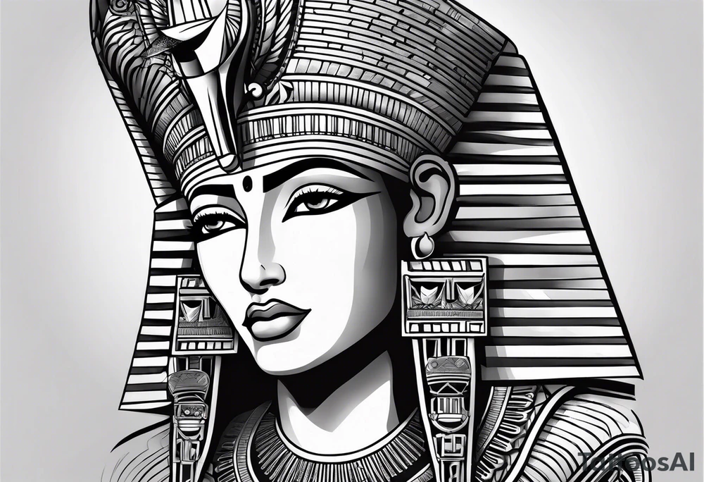 black and white Egyptian goddess Isis tattoo idea