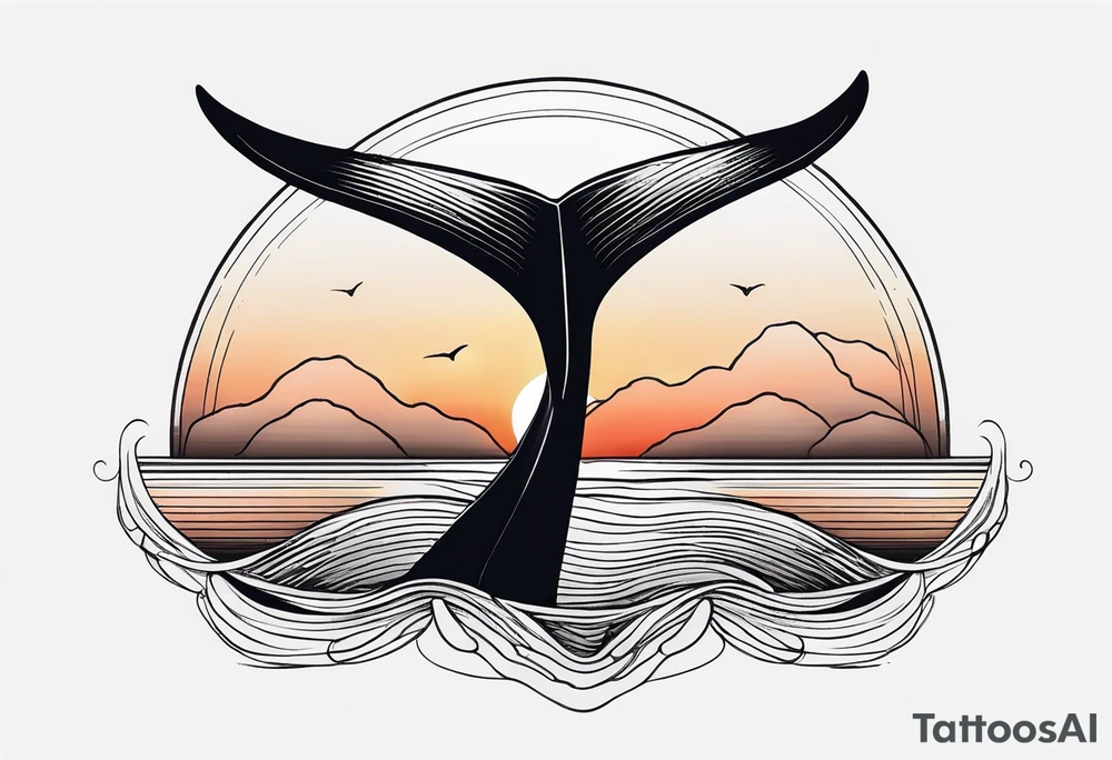 Dainty and delicate whale tail in sunset tattoo idea