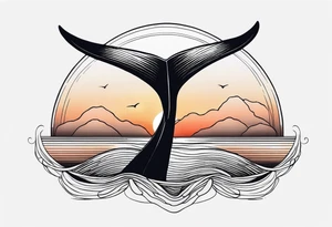 Dainty and delicate whale tail in sunset tattoo idea