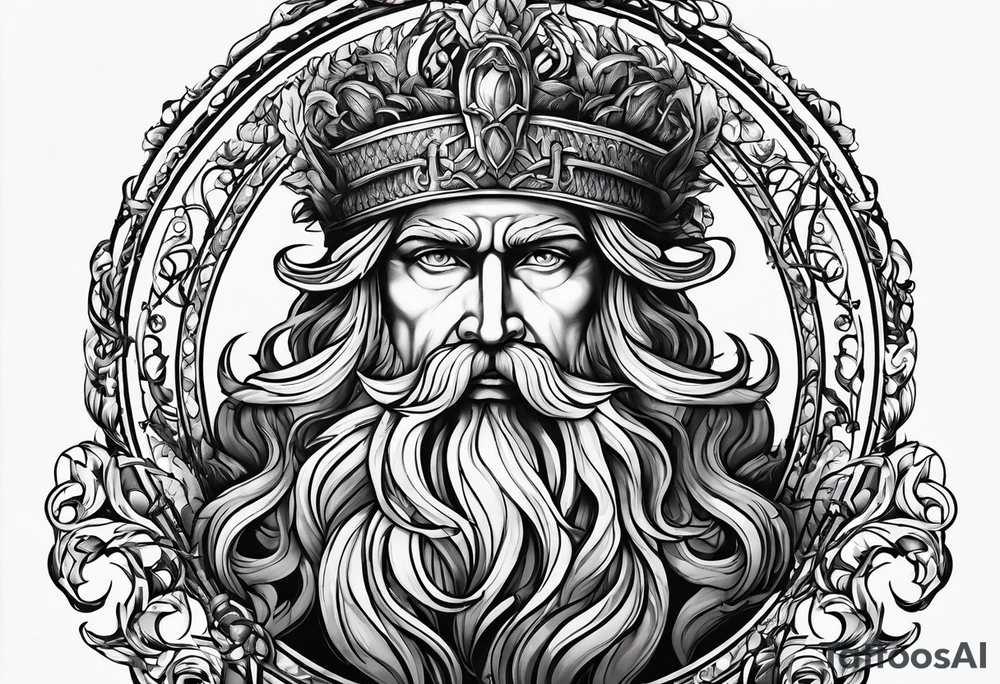 Poseidon hält rosenkranz un den händen tattoo idea