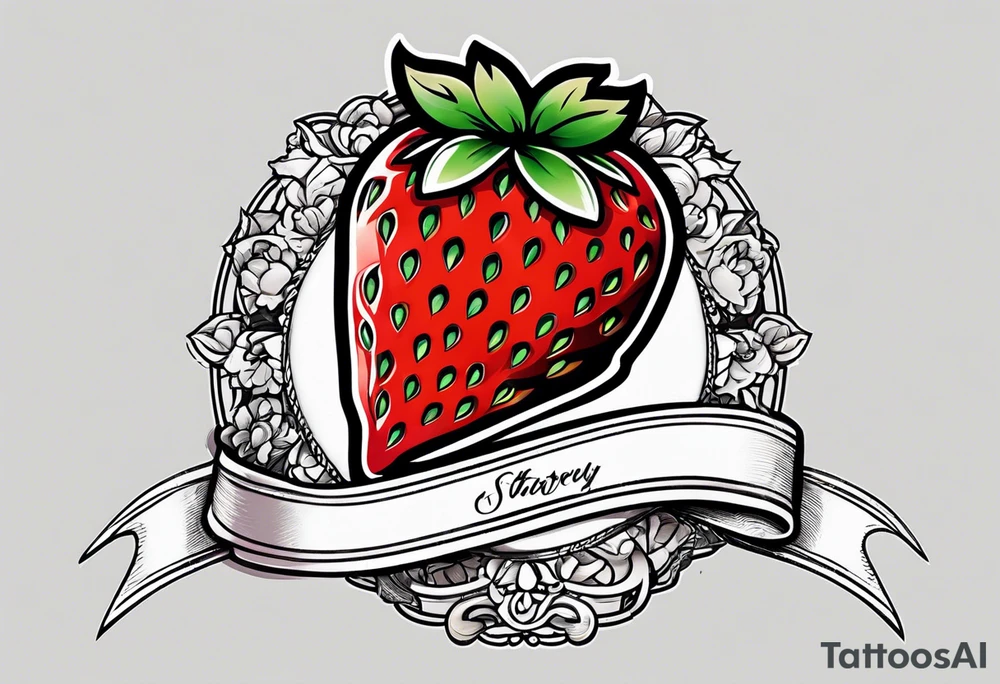 Simple strawberry with banner around it tattoo idea