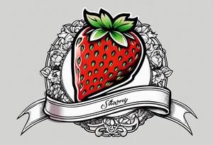 Simple strawberry with banner around it tattoo idea