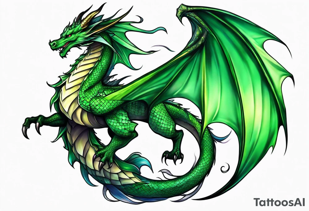 Moon fairy green dragon tattoo idea