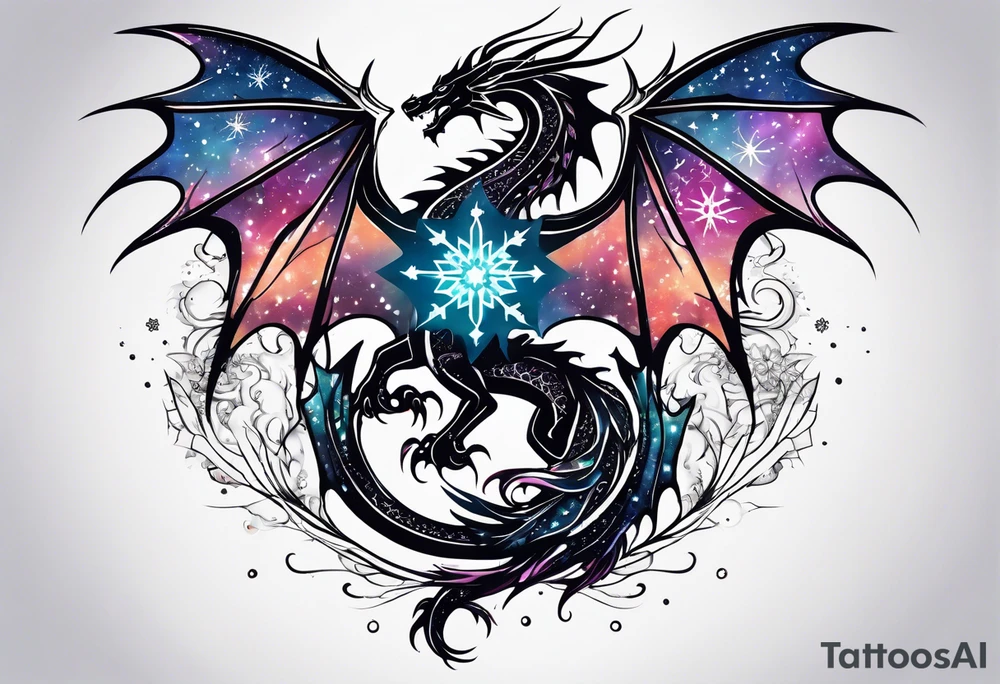 Constellation, dragon, snowflake tattoo idea