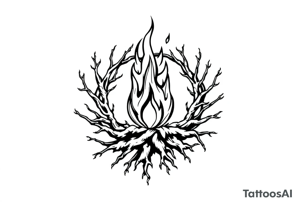 a round flame imprisoned in a roots circle tattoo idea