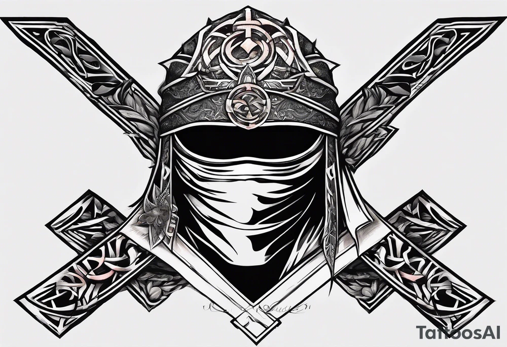 the letters A R in the middle of a ninja headband tattoo idea
