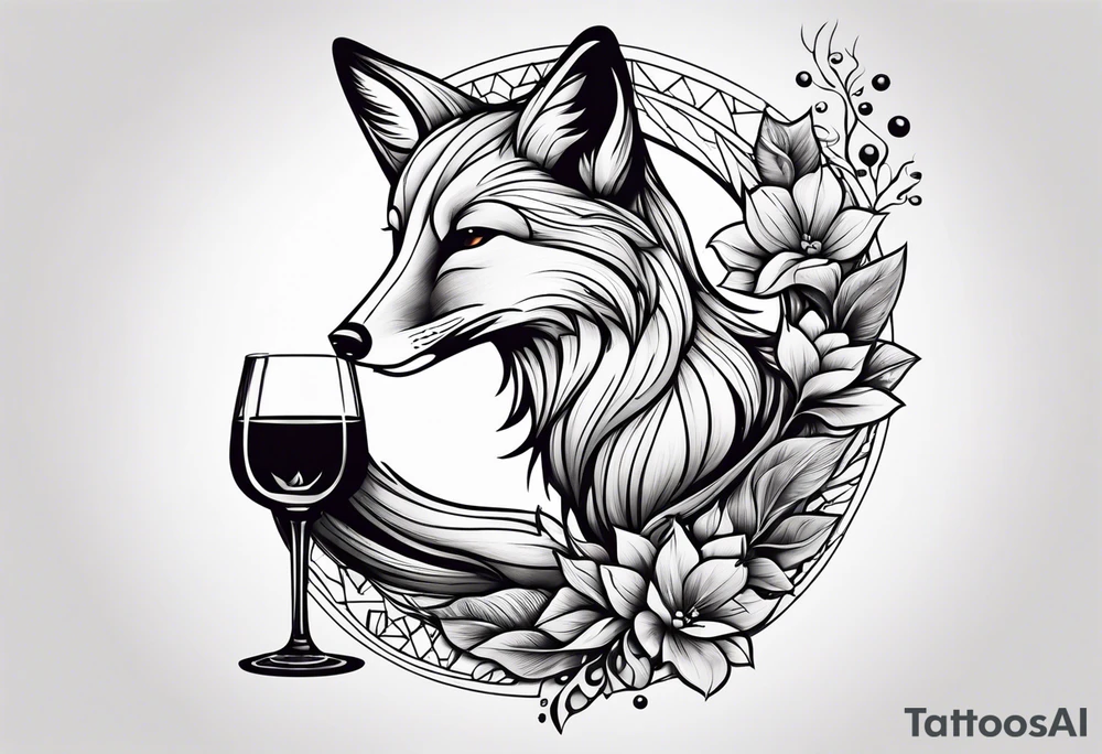 Fox drinking wine tattoo idea