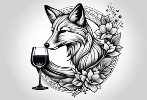 Fox drinking wine tattoo idea