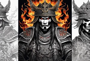 A fiery badass Asian warrior who is also a skeleton in the heat of battle tattoo idea
