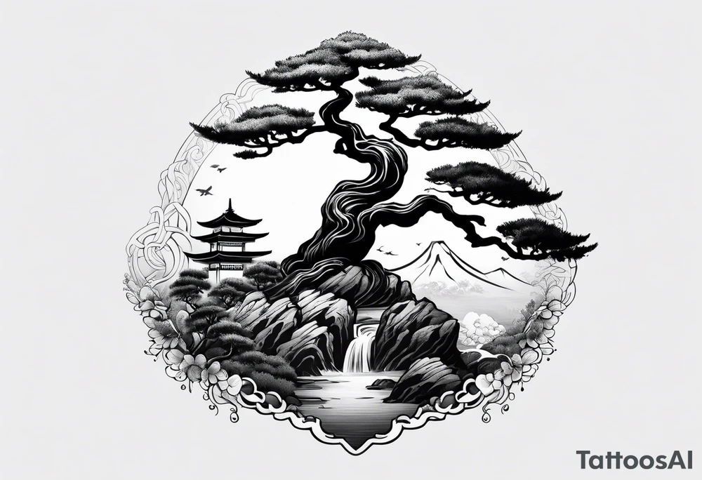 Japanese tattoo with bonsai tree tattoo idea