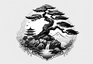Japanese tattoo with bonsai tree tattoo idea