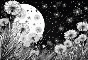 Dandelions blowing in the breeze, “just breathe” and the petals turning into the constellations cancer, Virgo, Sagittarius, Aries and Pisces tattoo idea