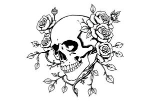 gothic skull intertwined with climbing roses and thorny vines simple weird odd surreal unreal abstract tattoo idea