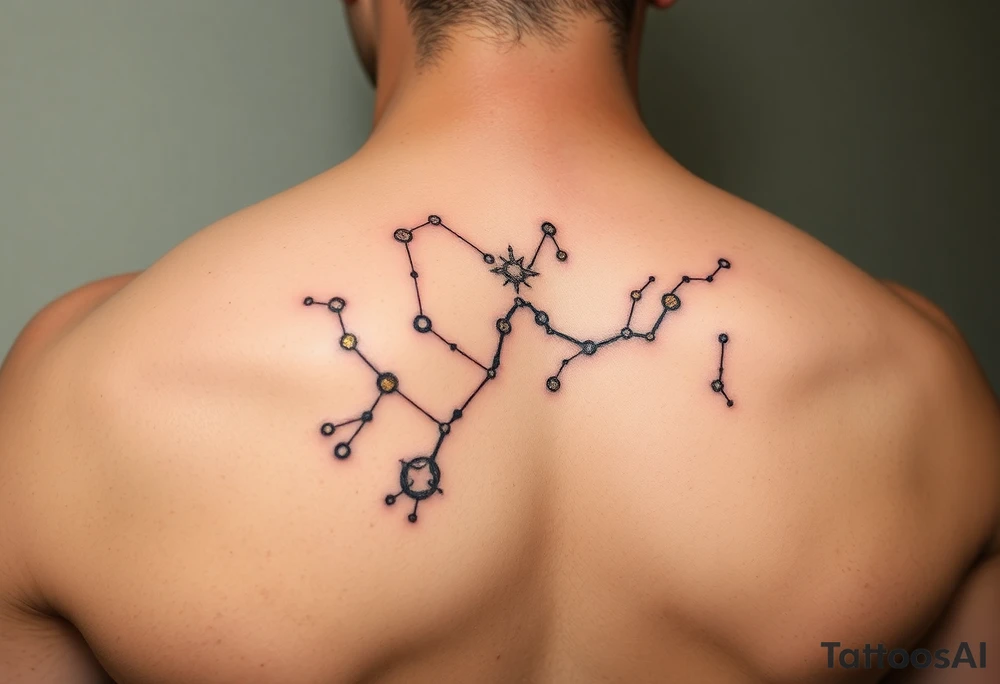 constellations in the galaxy with gold tint tattoo idea