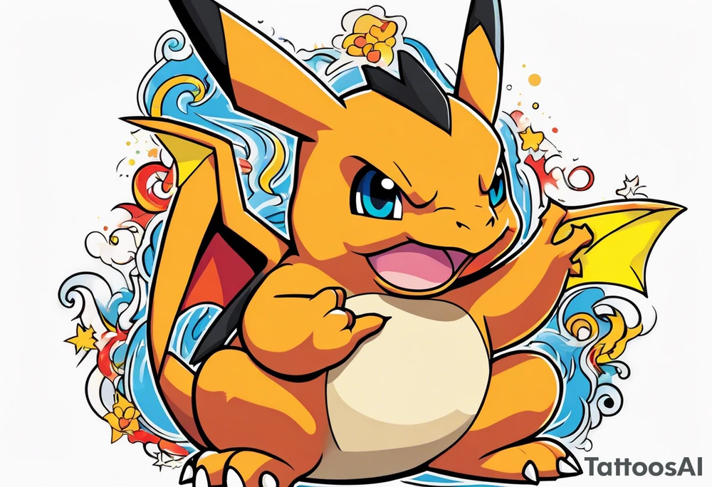 Charizard holding pikachu tattoo idea