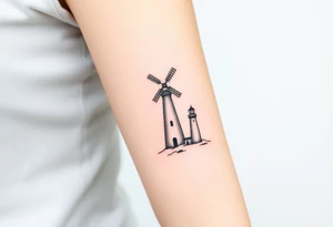 Windmill and lighthouse intertwined tattoo idea