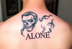Faces blacked out with the words ALONE, and smoke tattoo idea