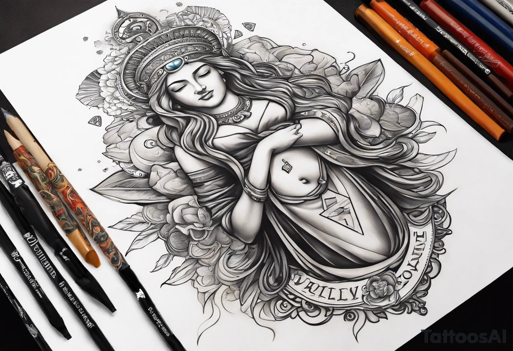 Leg sleeve with God on top representing god over everything, lower on the leg show things like money, drinking, something beachy, cards tattoo idea