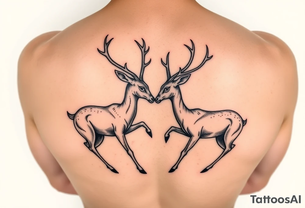 Two deer fighting not kissing  with in a low down stance tattoo idea