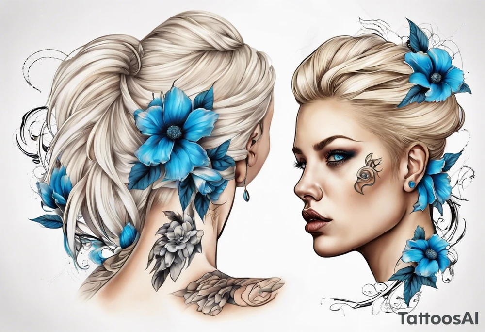 entkleidete schöne frau mit grossen brüsten blondem haar und blauen augen tattoo idea