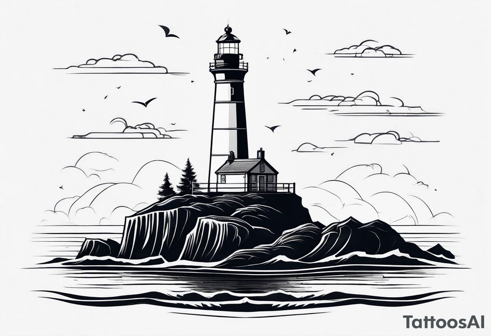 maritime lighthouse in a front view sailboat serving as a mast for a sail. tattoo idea