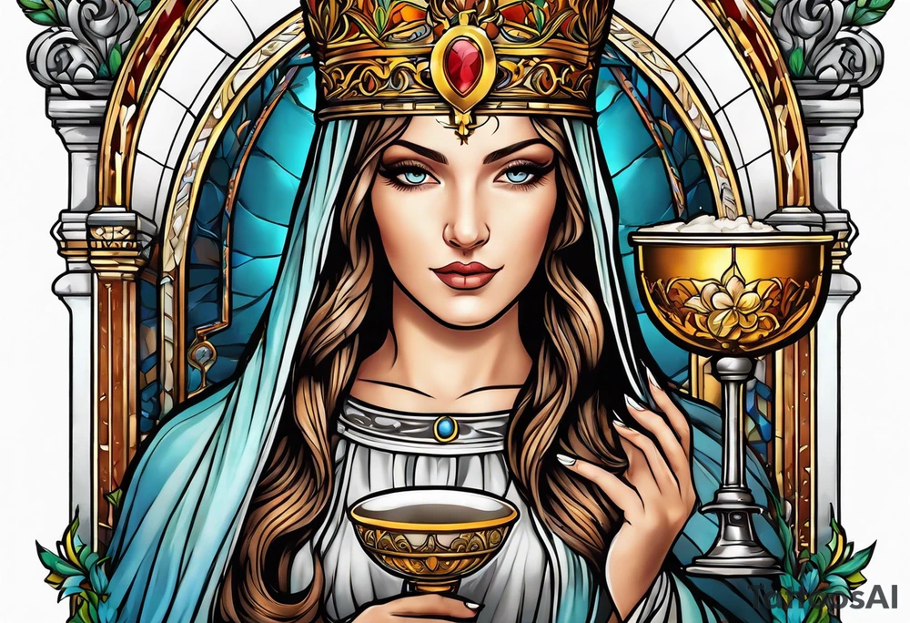 Female saint  holding a chalice tattoo idea