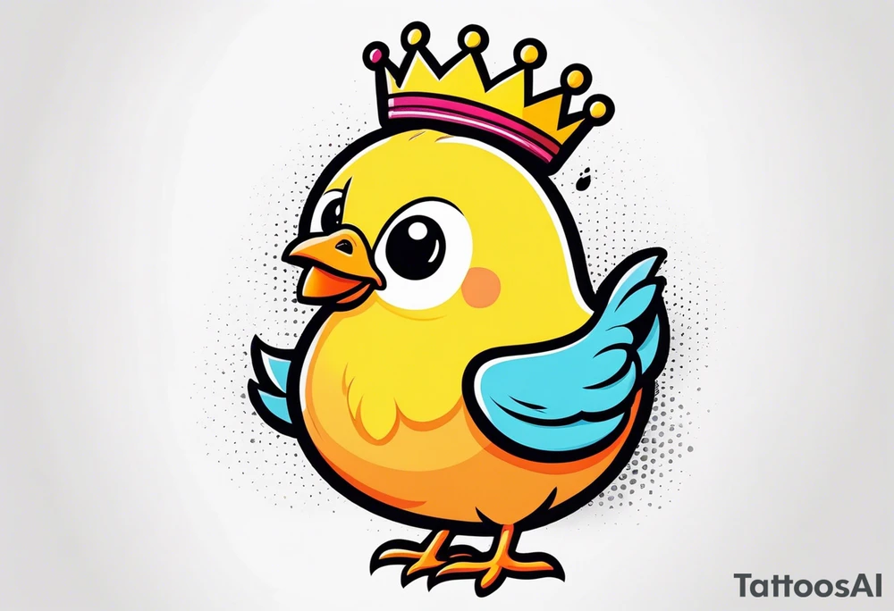 small cute cartoon chicken with small crown on the head tattoo idea