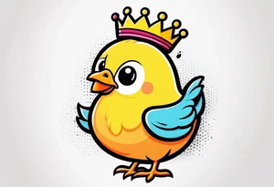 small cute cartoon chicken with small crown on the head tattoo idea