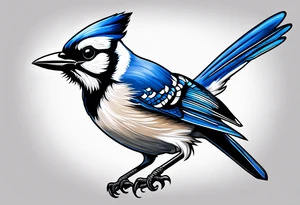 Strong blue jay bird in flight head down tattoo idea