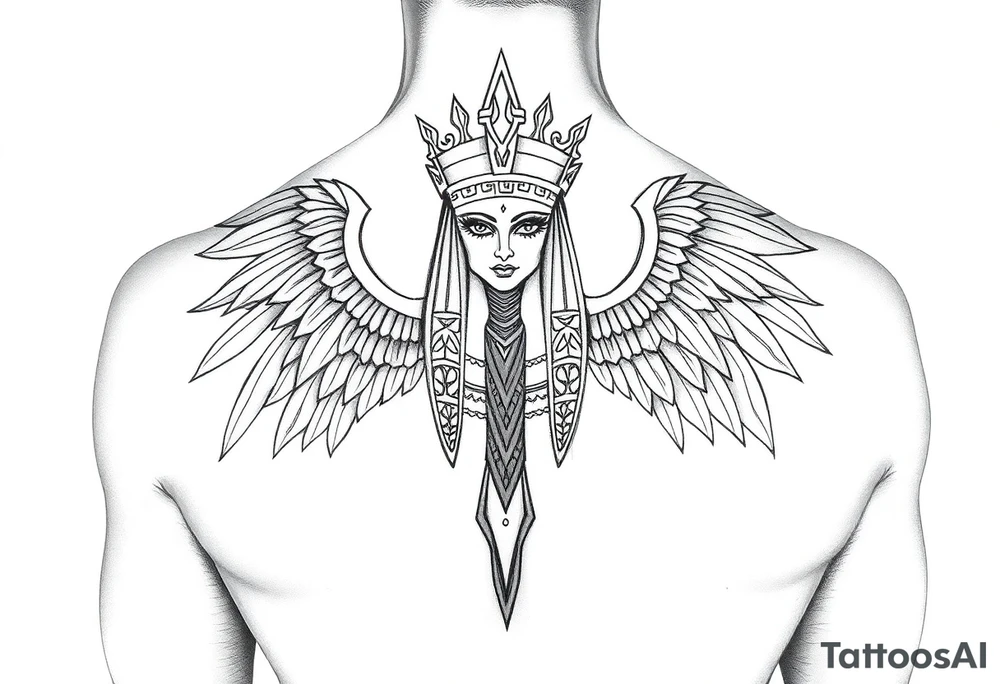 Goddess ma’at. Black and white realism tattoo idea