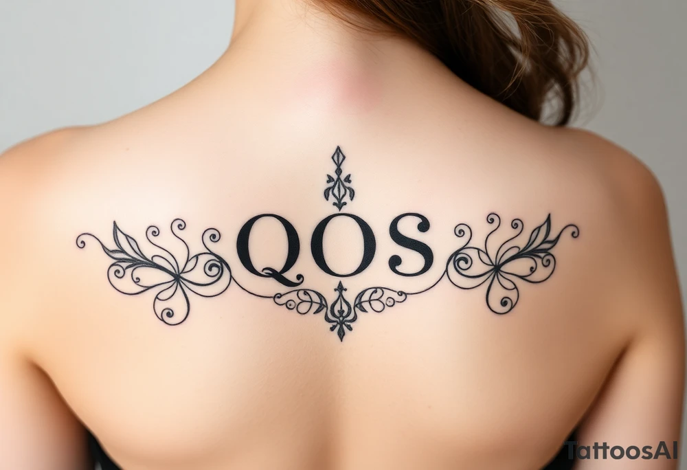text reading "QOS" across a womb tattoo tattoo idea