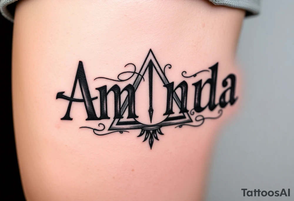 Amanda name with Harry Potter deathly hallows tattoo idea
