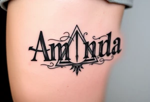 Amanda name with Harry Potter deathly hallows tattoo idea