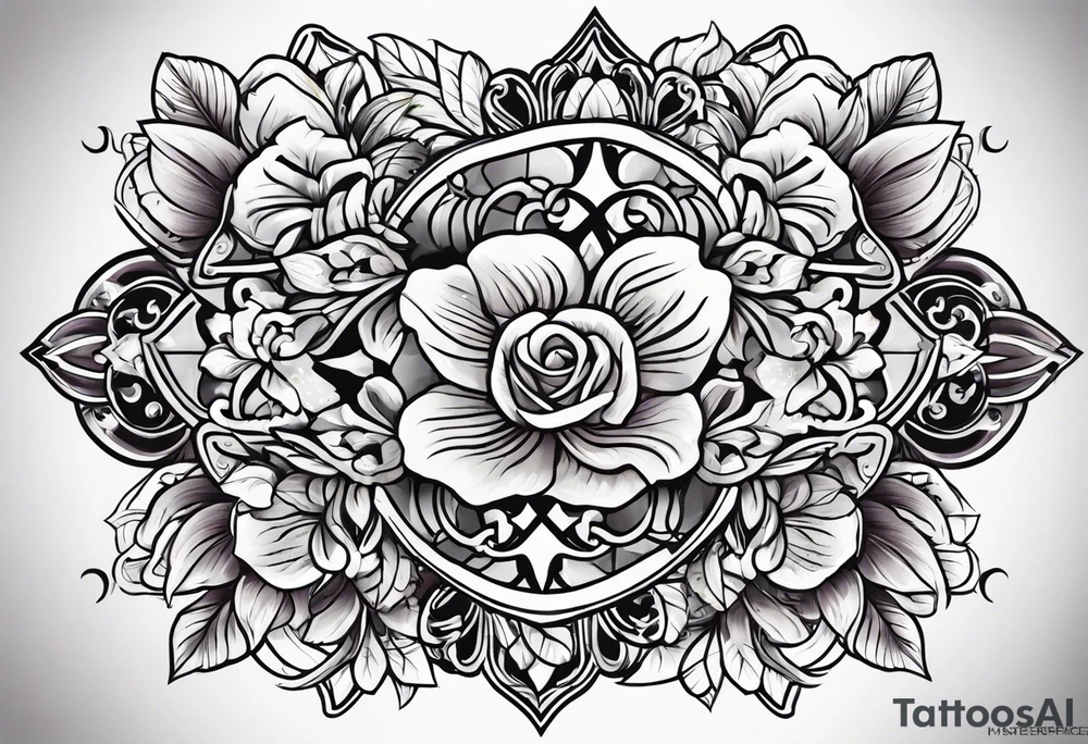 Cross with flowers tattoo idea