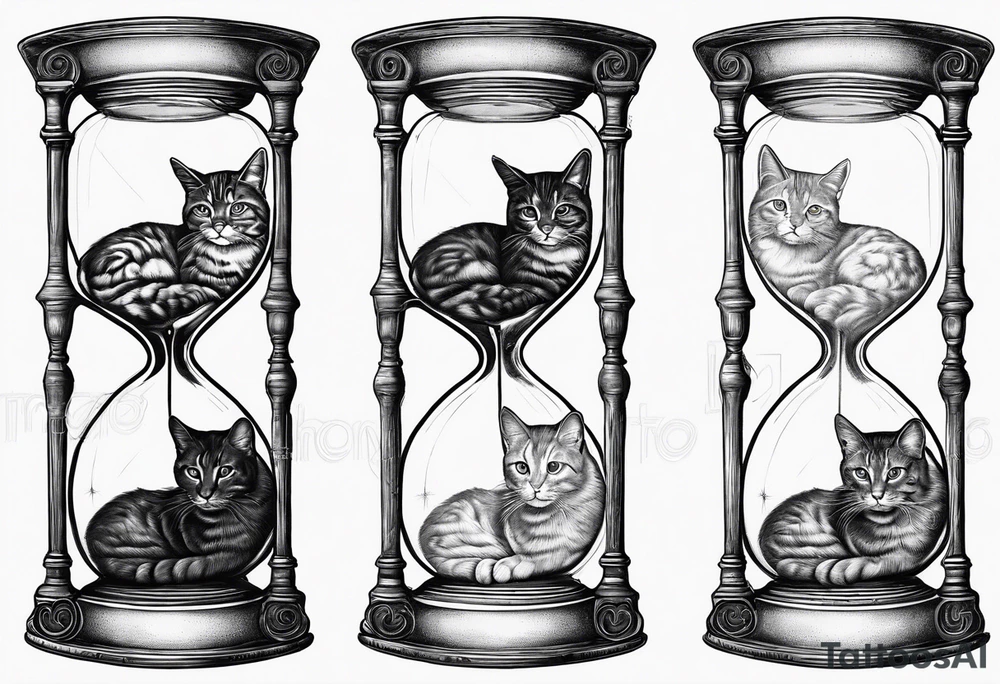 Brain in sagittal section and coguar cat face inside hourglass. Brain in lower level, coguar in an upper level tattoo idea