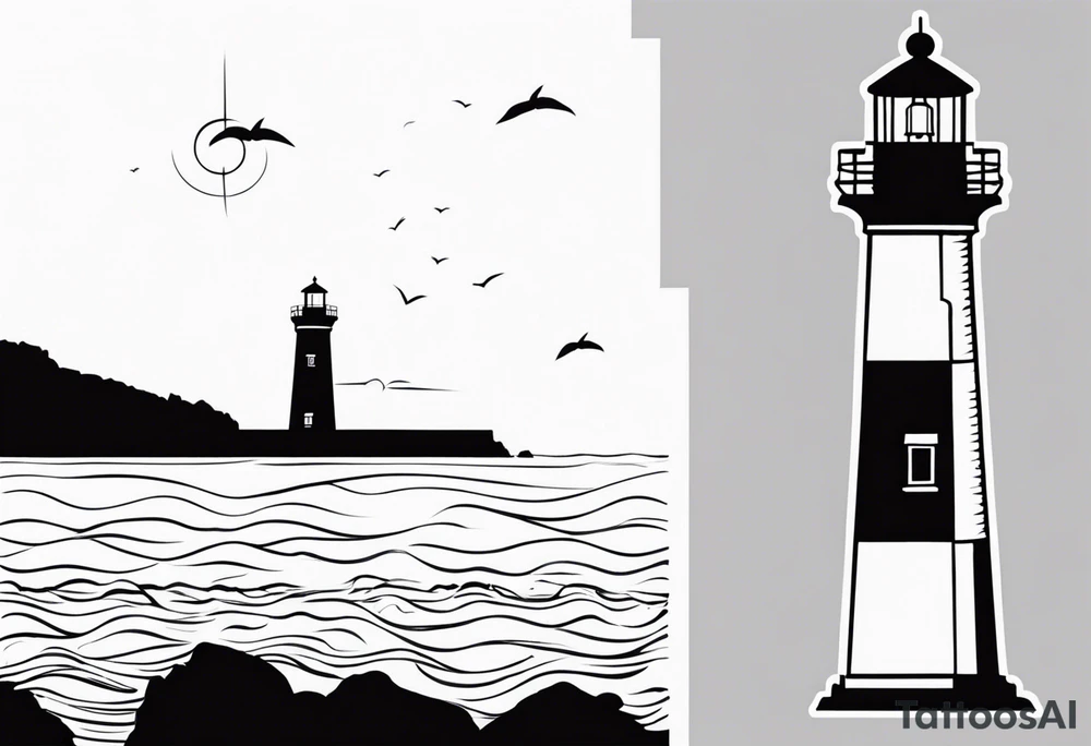 tatouage minimaliste d'un trait du phare des poulains a belle-ile en mer tattoo idea