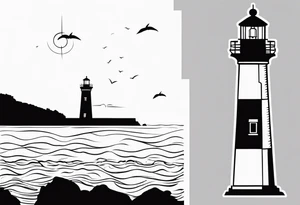 tatouage minimaliste d'un trait du phare des poulains a belle-ile en mer tattoo idea