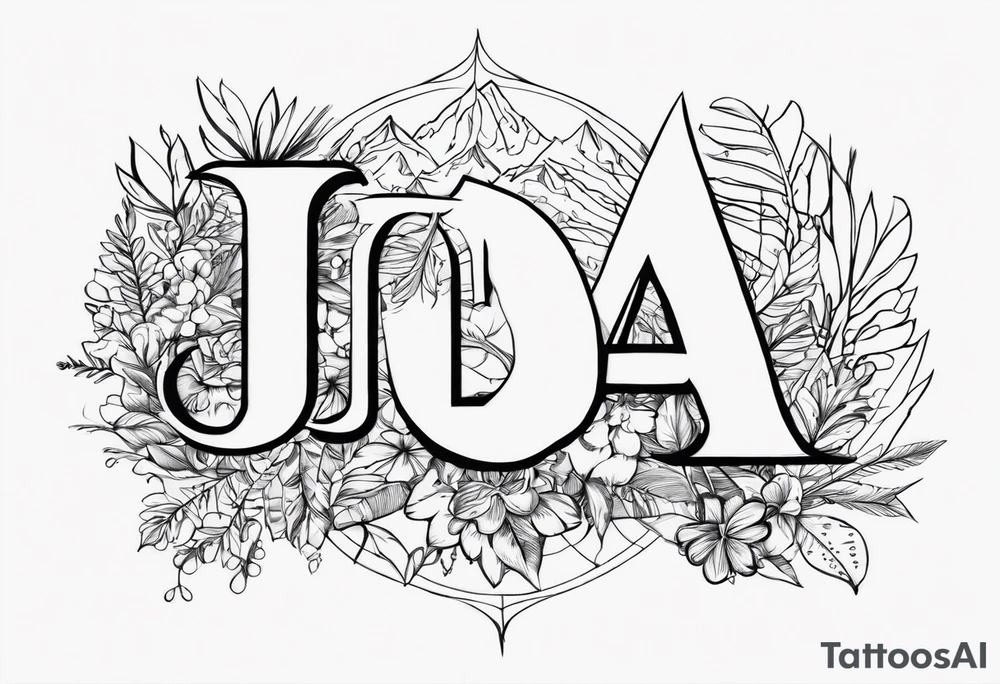 The word “wanderlust” with the initials “jda” in the middle tattoo idea
