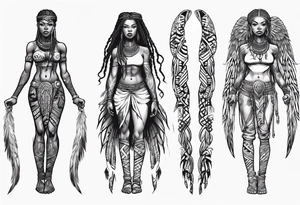 African female Viking  angel full body 
slim long face small mouth long braided hair tattoo idea