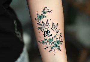 平安 (píng’ān, “peace”) in jade green is often shown with doves or waves for a tranquil life journey. tattoo idea