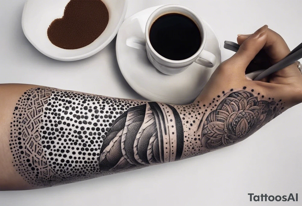 A mexican bread being dipped in coffee by muscular hand tattoo idea