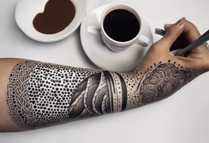 A mexican bread being dipped in coffee by muscular hand tattoo idea