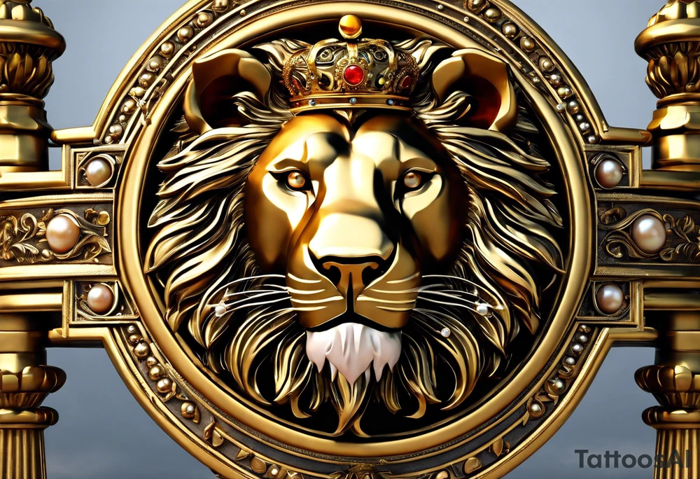 Lion’s Face: Positioned centrally, with intricate details.
North Star and Twin Star: Placed above the lion’s head, symbolizing guidance and direction for both you and your sister.
Crown with Pearls: On the lion’s head, representing "king" and adorned with pearls for added detail.
Scepter with Pearls: Positioned next to the lion, also adorned with pearls.
Flowers: Surrounding the design with detailed petals and centers.
Intertwined Lilies: Subtly included to symbolize you and your twin sister.
Winding Road: Flowing through the background with added details, representing your journey.
Gemini Symbol: Integrated into the design, representing the bond with your twin sister. tattoo idea