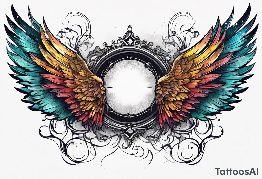 a pair of wings with a halo above them tattoo idea