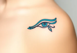 A traditional Egyptian-style Eye of Horus, adorned with turquoise and lapis lazuli details, reflecting the sacred colors of Egypt tattoo idea