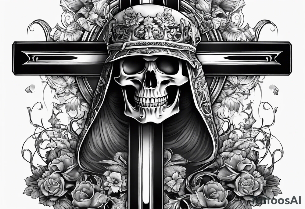 skeleton walking with a cross tattoo idea